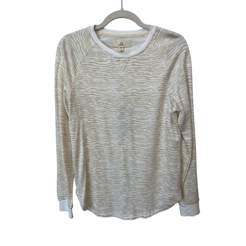 Thread and Supply Long Sleeve Top Size XS Crewneck Beige Safari Animal Print NEW